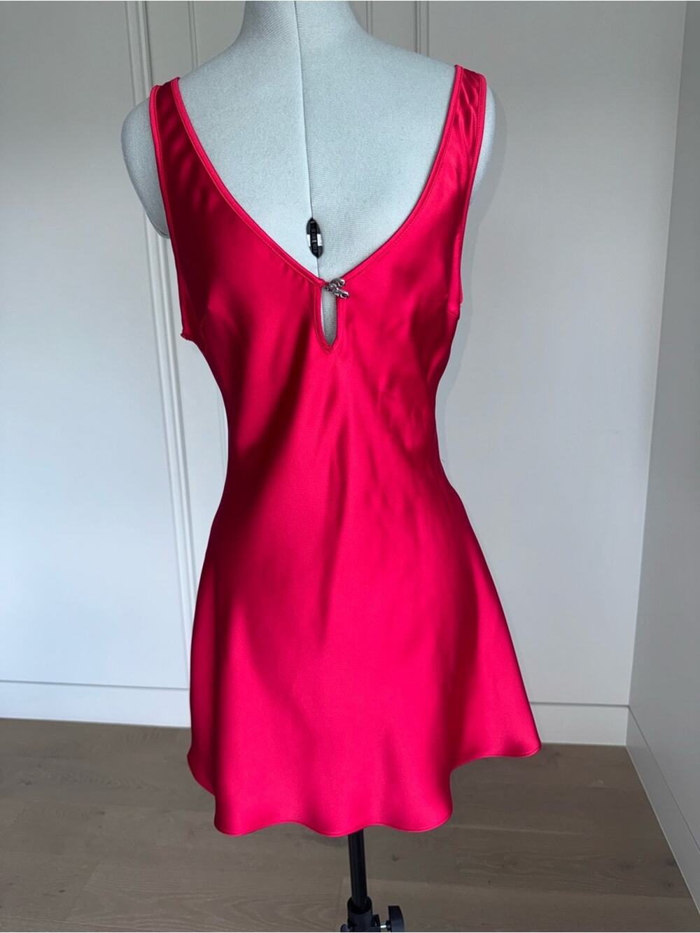 Red Satin Mini Dress with Keyhole and Heart Charm